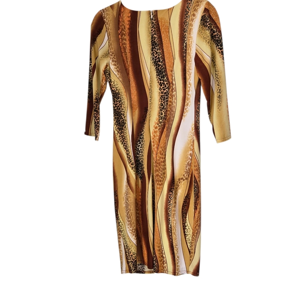 Michael Tyler Stylish Brown Patterned Dress Size Small - Picture 10 of 12